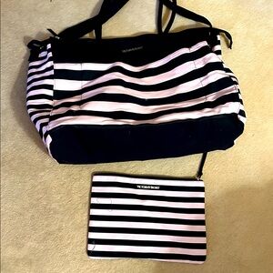 Victoria's Secret Black and Pink Striped Tote Bag